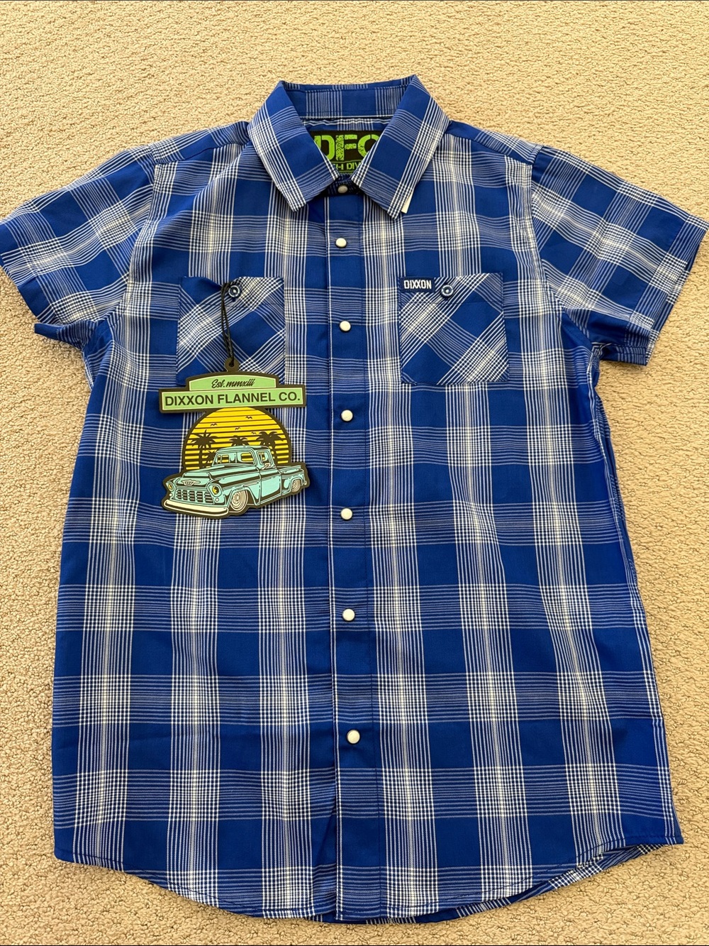 DIXXON Blue & White Plaid Short-Sleeve Button-Down Shirt